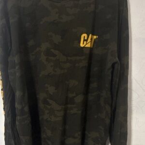 CAT Olive Green Long Sleeve Tee with Yellow Trim Accent